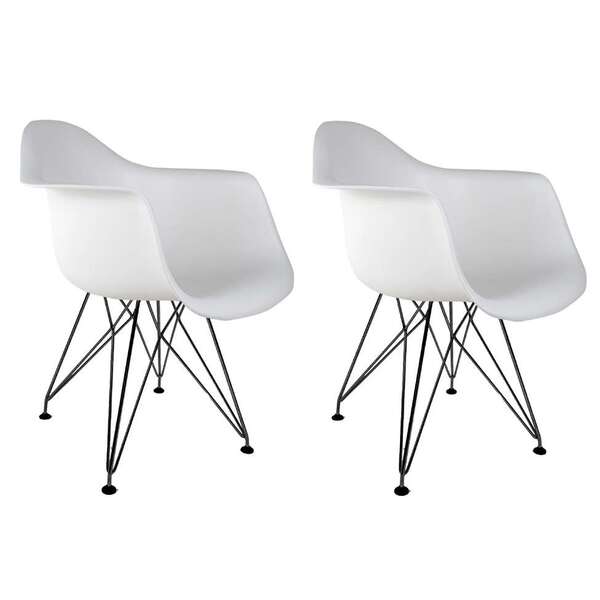 Conjunto Com 2 Cadeiras Eames Com Braços Branca - Base Eiffel