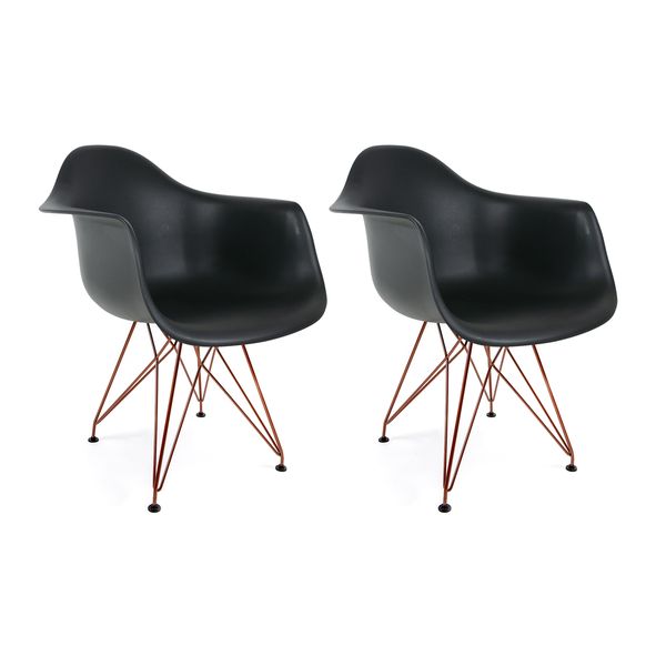 Conjunto Com 2 Cadeiras Eames Com Braços Preta - Base Eiffel