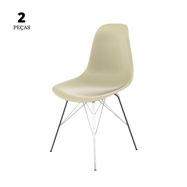 Conjunto Com 2 Cadeiras Eames Tower Creme Empório  Base Em Aã