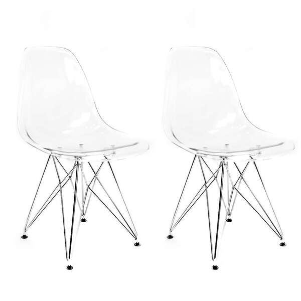Conjunto Com 2 Cadeiras Eames Transparente - Base Eiffel Crom