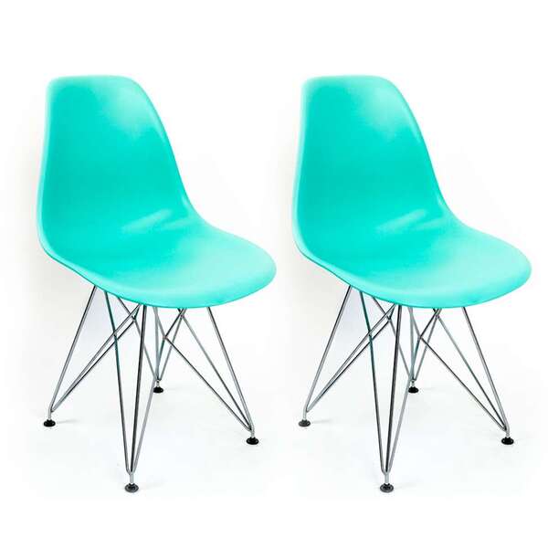Conjunto Com 2 Cadeiras Eames Verde - Base Eiffel Cromada