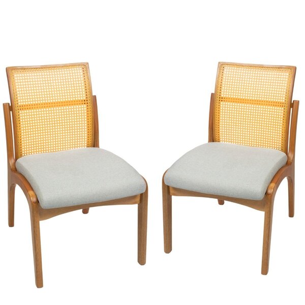 Conjunto Com 2 Cadeiras Em Madeira Maciça Com Encosto Em Tela