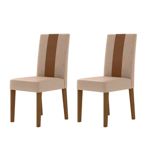 Conjunto Com 2 Cadeiras Linea Suede Carvalho E Marfim