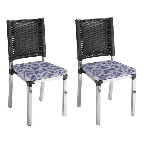Conjunto Com 2 Cadeiras Lorenza Cromado E Azul Floral