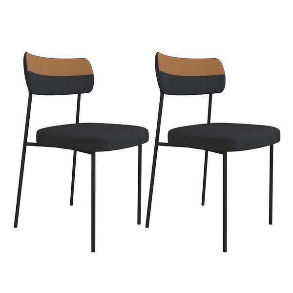 Conjunto Com 2 Cadeiras Mona Linho Grafite E Preto