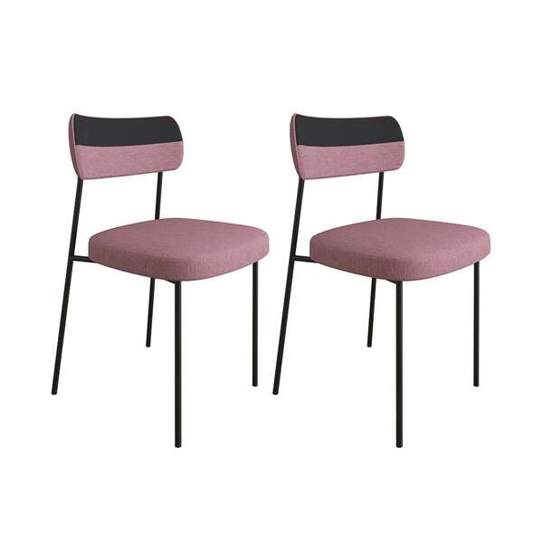 Conjunto Com 2 Cadeiras Mona Linho Rosa E Preto