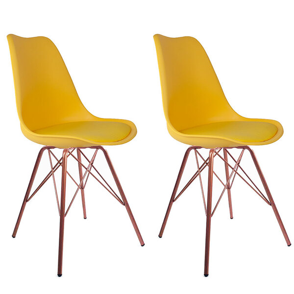 Conjunto Com 2 Cadeiras Saarinen Amarela - Base Tower Cobreâ
