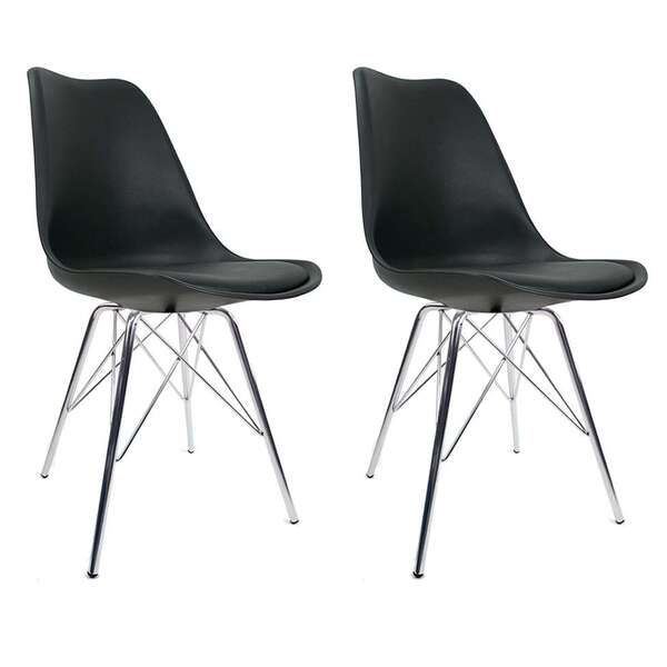 Conjunto Com 2 Cadeiras Saarinen Preta - Base Tower Cromadoâ