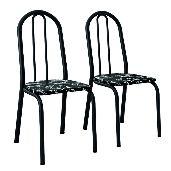 Conjunto Com 2 Cadeiras Tubular Diva Artefamol Preto/floral
