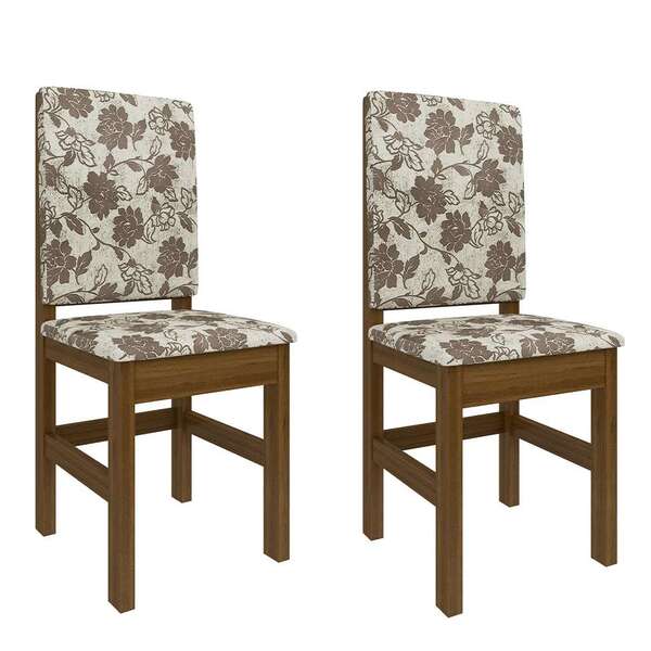 Conjunto Com 2 Cadeiras Wanda Canela E Floral Bege