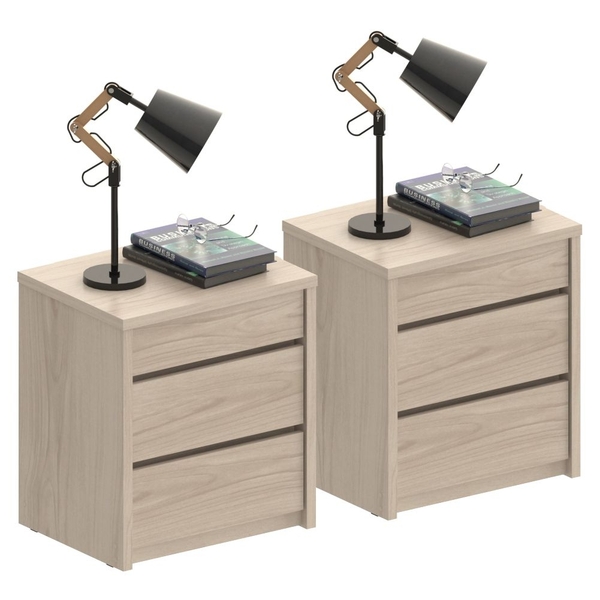 Conjunto Com 2 Mesas de Cabeceira Premium 3 Gavetas Rovere