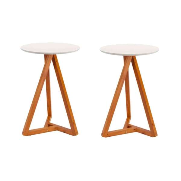 Conjunto Com 2 Mesas Laterais Classic Off White E Amêndoa