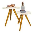 Conjunto Com 2 Mesas Laterais Redondas Off White E Marrom