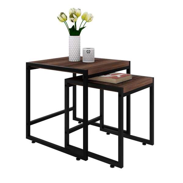 Conjunto Com 2 Mesas Laterais Wooden Nogal E Preto