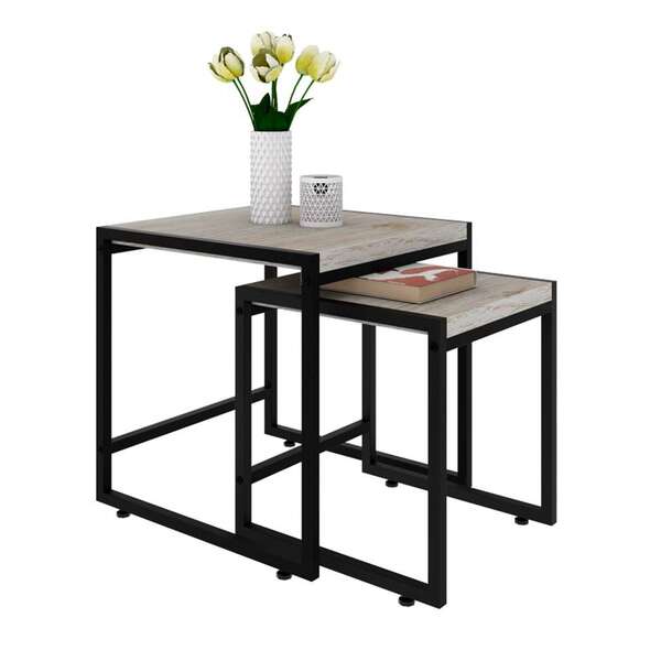 Conjunto Com 2 Mesas Laterais Wooden Snow E Preto