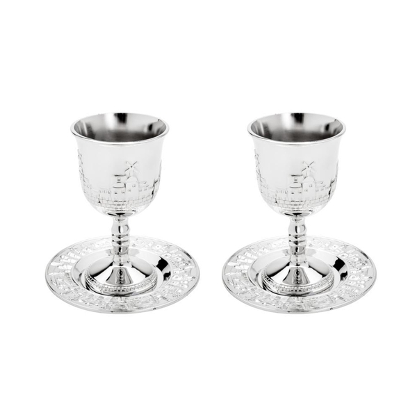 Conjunto Com 2 Peças Taça Zamac P/vinho C/prato Judaico 200ml