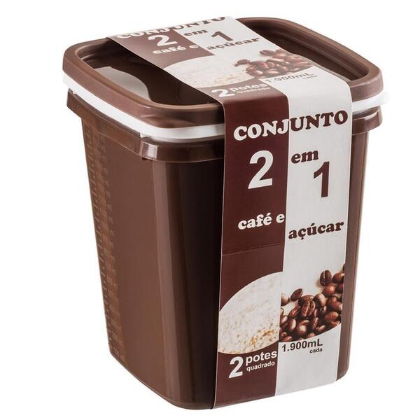Conjunto Com 2 Potes Acúcar E Café Quadrado 1900ml