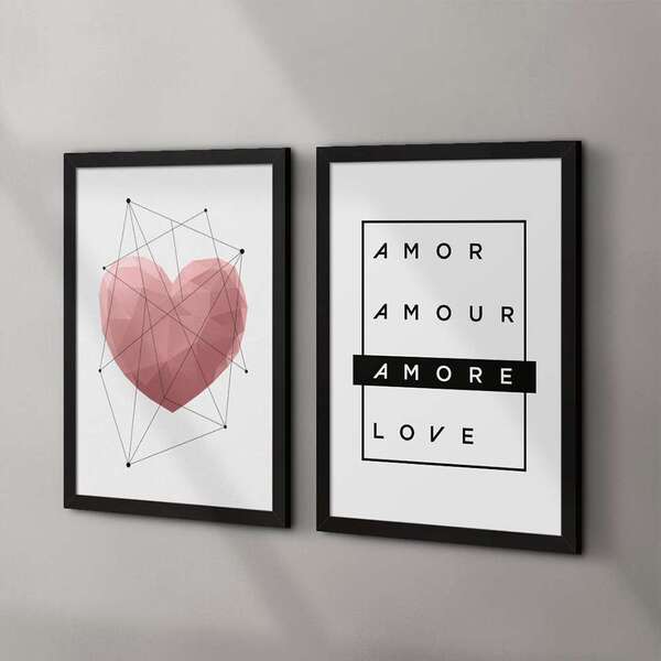 Conjunto Com 2 Quadros Decorativos Amore Preto