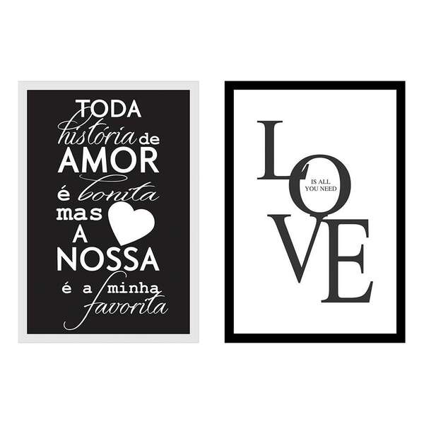 Conjunto Com 2 Quadros Decorativos História Preto E Branco