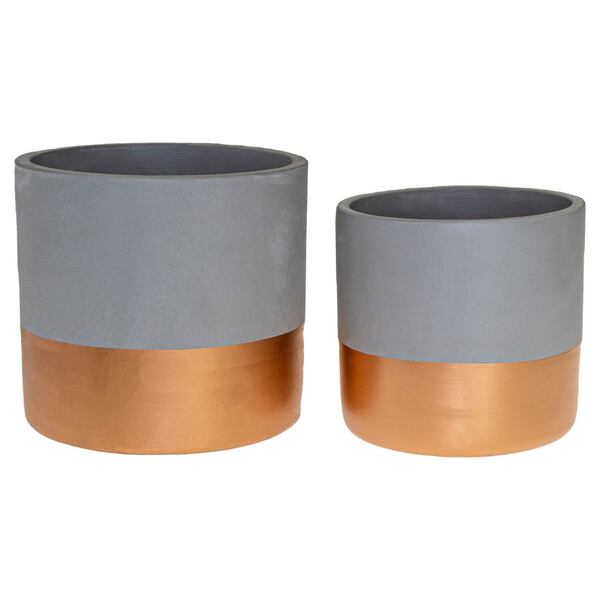 Conjunto Com 2 Vasos Em Cimento E Metal Cor Cobre St1662