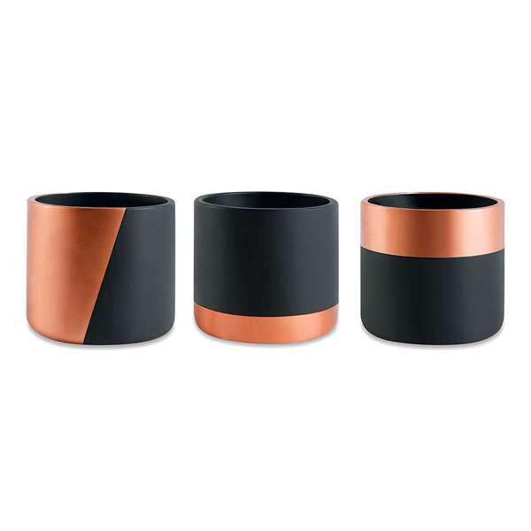 Conjunto Com 3 Cachepots Aeris Preto (14x14 Cm)