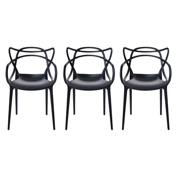 Conjunto Com 3 Cadeiras Monobloco Allegra Preta