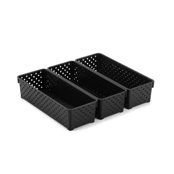 Conjunto com 3 Organizadores Quadriculado Plástico 6,4x9,5x25cm Preto Dasplast