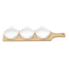 Conjunto Com 3 Petisqueiras Em Porcelana Com Tábua Bambu 39x1