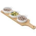 Conjunto Com 3 Petisqueiras Em Porcelana Com Tábua Bambu 39x1