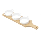 Conjunto Com 3 Petisqueiras Em Porcelana Com Tábua Bambu 39x1
