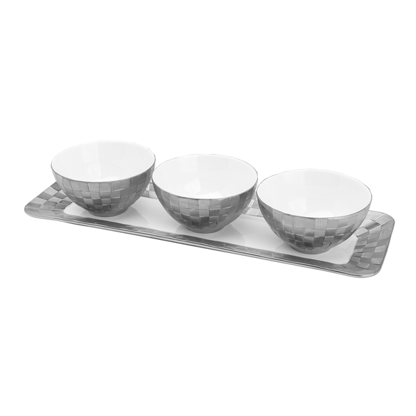 Conjunto Com 3 Petisqueiras Porcelana E Bandeja Vera Silver 3