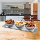 Conjunto Com 3 Petisqueiras Porcelana E Bandeja Vera Silver 3