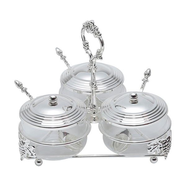 Conjunto Com 3 Porta Geléia C/colher Zamac 19x9x21cm