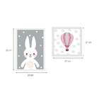 Conjunto Com 3 Quadros Decorativos Balão Pink Ii Cinzza E Rosa