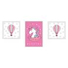 Conjunto Com 3 Quadros Decorativos Balão Rosa E Branco