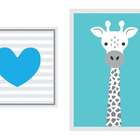 Conjunto Com 3 Quadros Decorativos Coração Blue Azul Turquesa