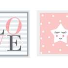 Conjunto Com 3 Quadros Decorativos Love Pink Rosa E Cinza