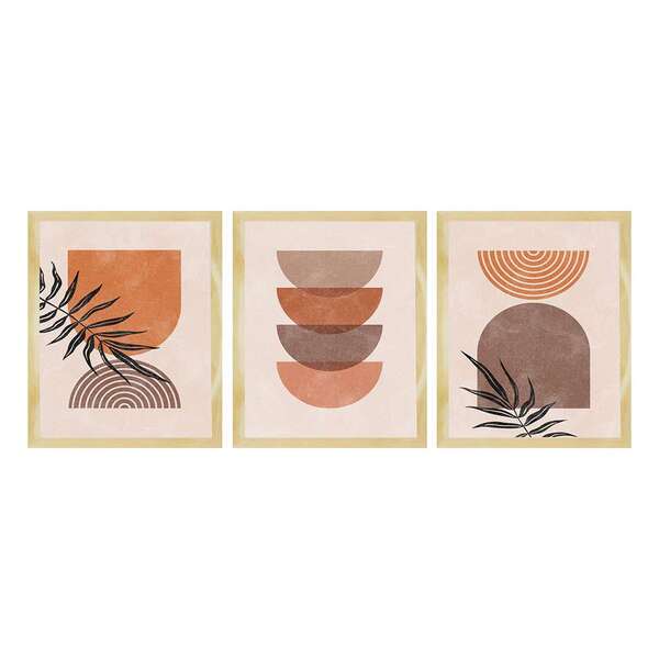 Conjunto Com 3 Quadros Decorativos Mid Century Marrom Claro