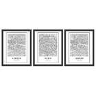 Conjunto Com 3 Quadros Map Preto E Branco