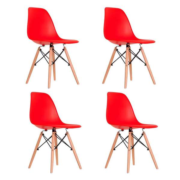 Conjunto Com 4 Cadeiras Charles Eames Vermelho
