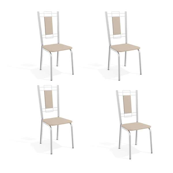 Conjunto Com 4 Cadeiras De Cozinha Florença Cromado E Nude