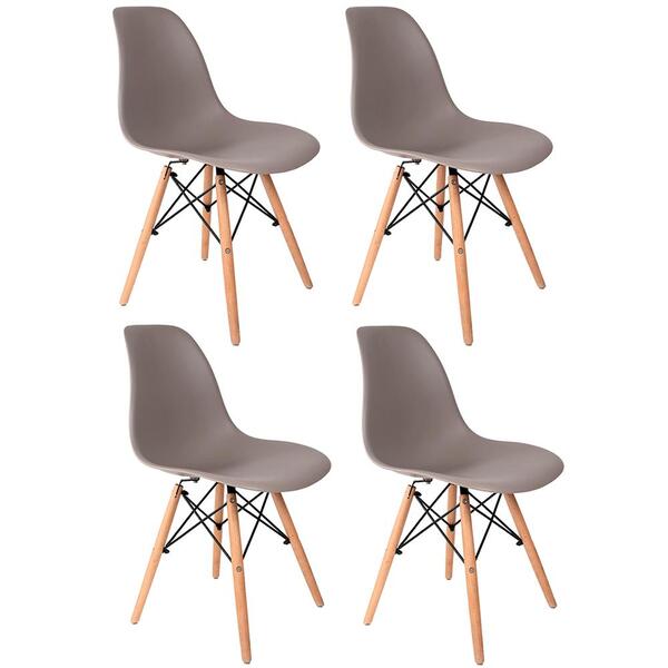 Conjunto Com 4 Cadeiras Eames Cinza - Base Madeira Natural