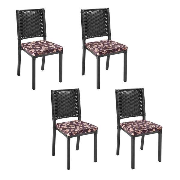 Conjunto Com 4 Cadeiras Lorenza Preto E Floral Marrom