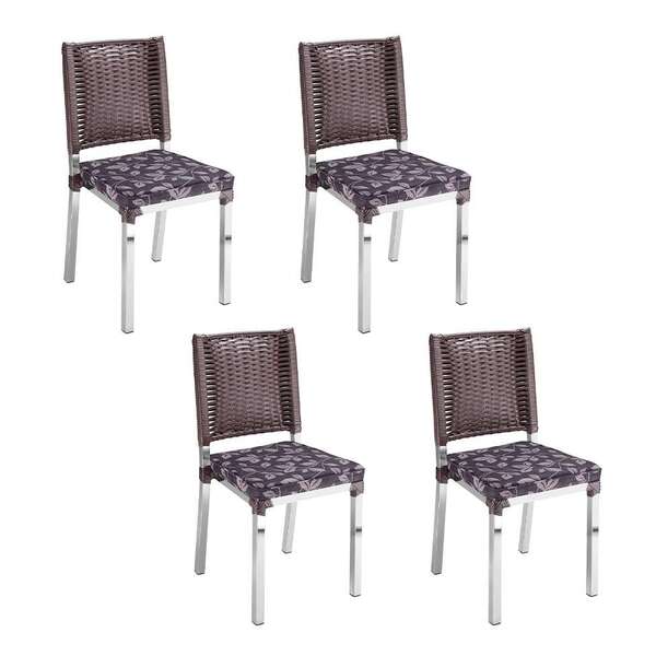 Conjunto Com 4 Cadeiras Lorenza Tabaco E Floral Chumbo