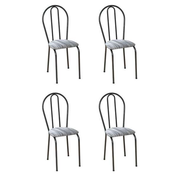 Conjunto Com 4 Cadeiras Madryn Cinza Listrado E Preto