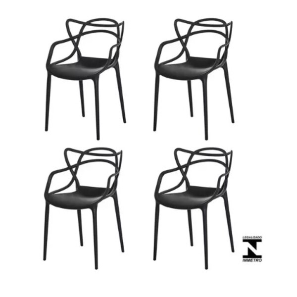 Conjunto Com 4 Cadeiras Monobloco Allegra Preta