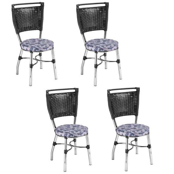 Conjunto Com 4 Cadeiras Top Preto E Floral Azul