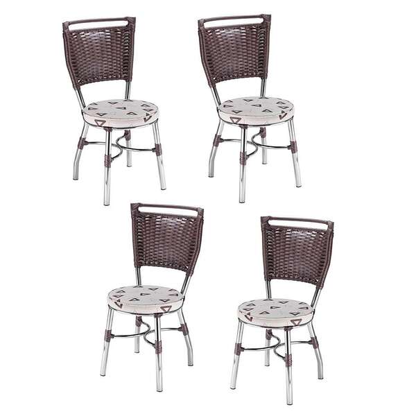 Conjunto Com 4 Cadeiras Top Tabaco E Estampado Bege