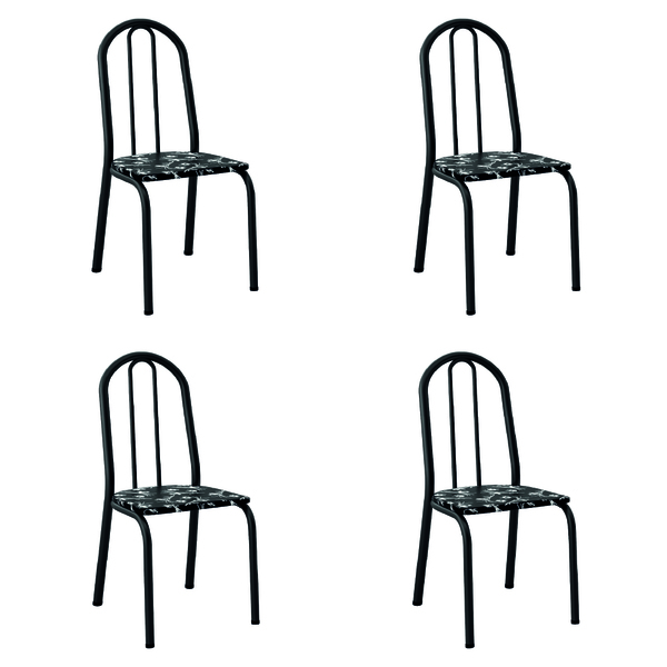 Conjunto Com 4 Cadeiras Tubular Diva Preto/floral Artefamol