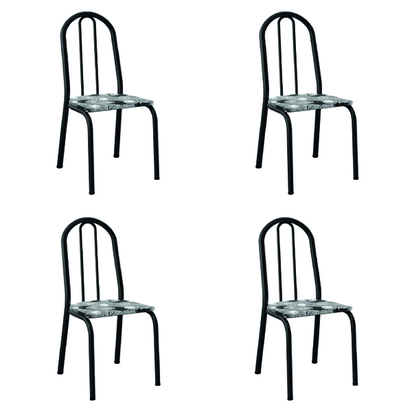 Conjunto Com 4 Cadeiras Tubular Diva Preto/folha Artefamol